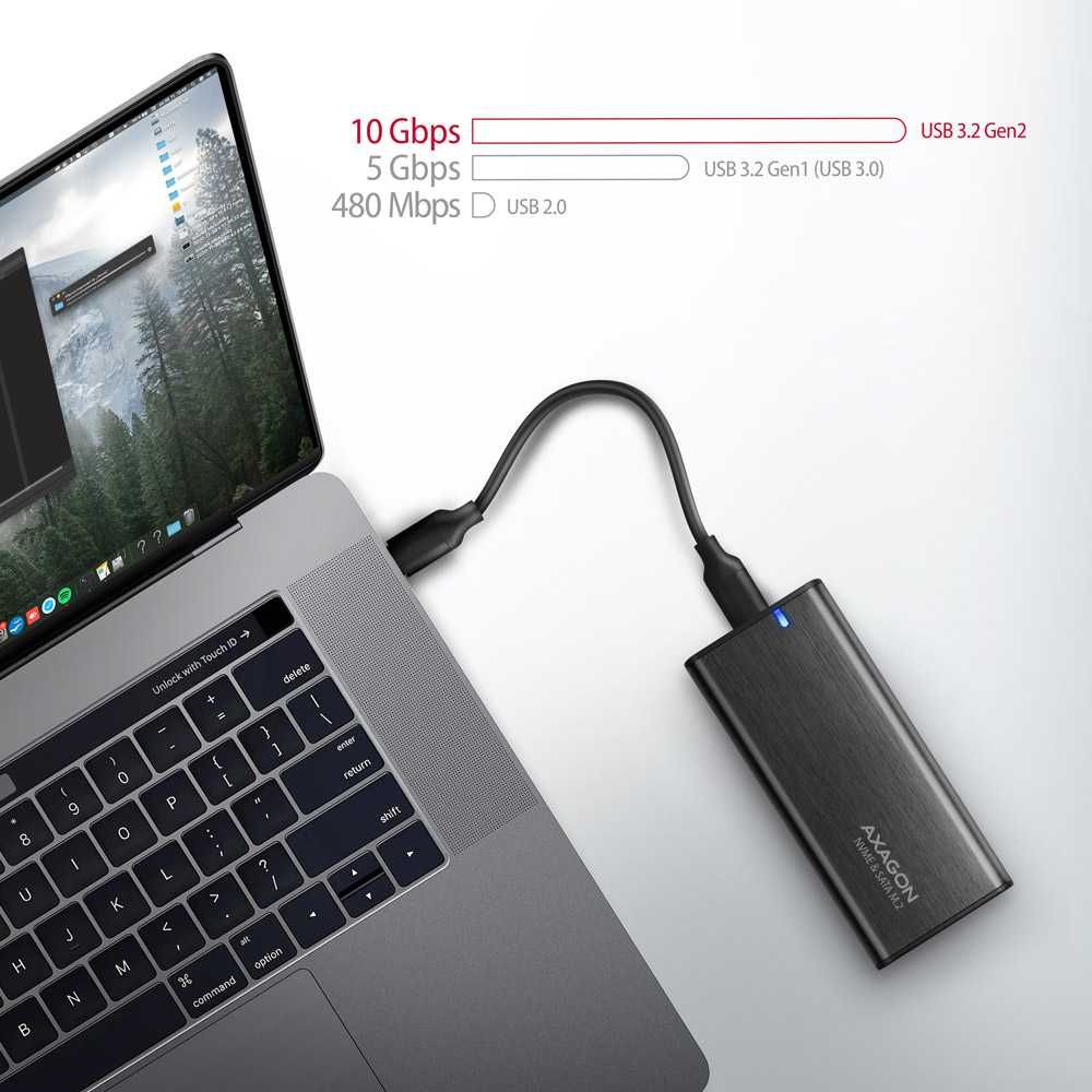 AXAGON Кутия за диск USB-C 3.2 Gen 2 metal, M.2 NVMe & SATA - EEM2-SB2