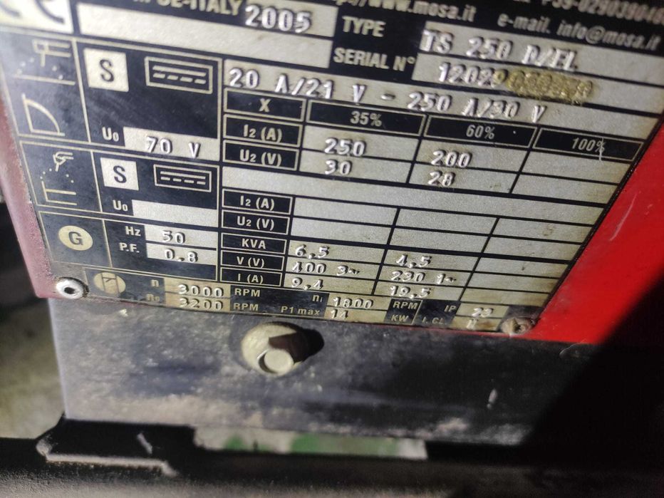 Generator sudura MOSA TS 250 D/EL, diesel, 250A 6.5 kVA Ruggerini