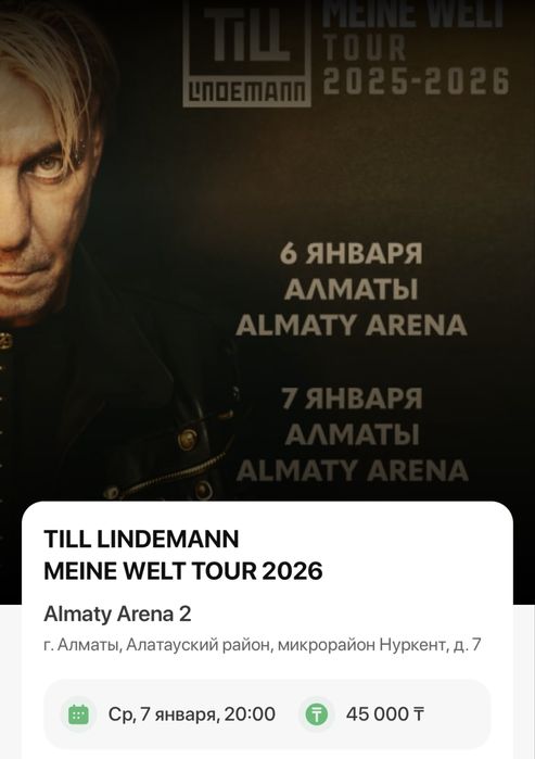 Продам билет на Till lindemann (Rammstein)