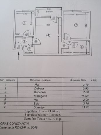 PF. Vând Apartament cu 2 Camere SD în Pașcani Centru