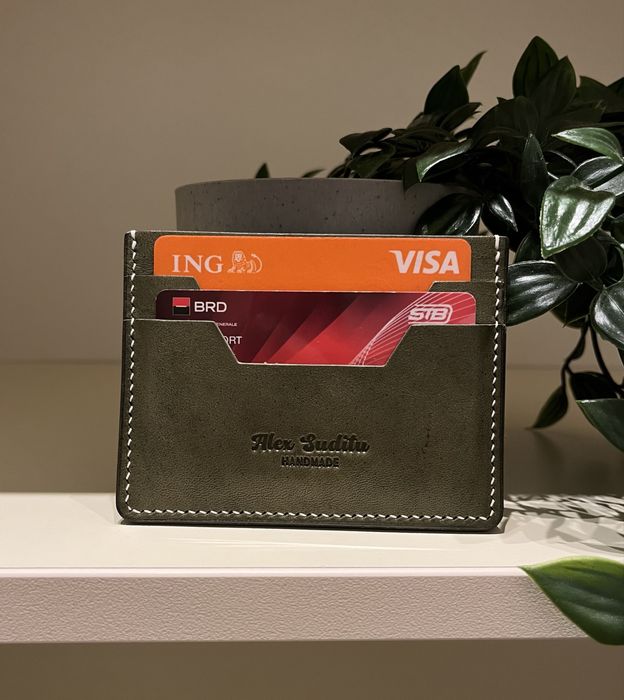 Cardholder din piele italiana full grain tabacita vegetal - 100%manual