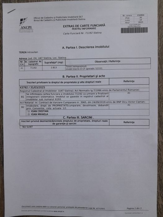 2813mp, intravilan, deschidere 27m,de vânzare în Clocociov