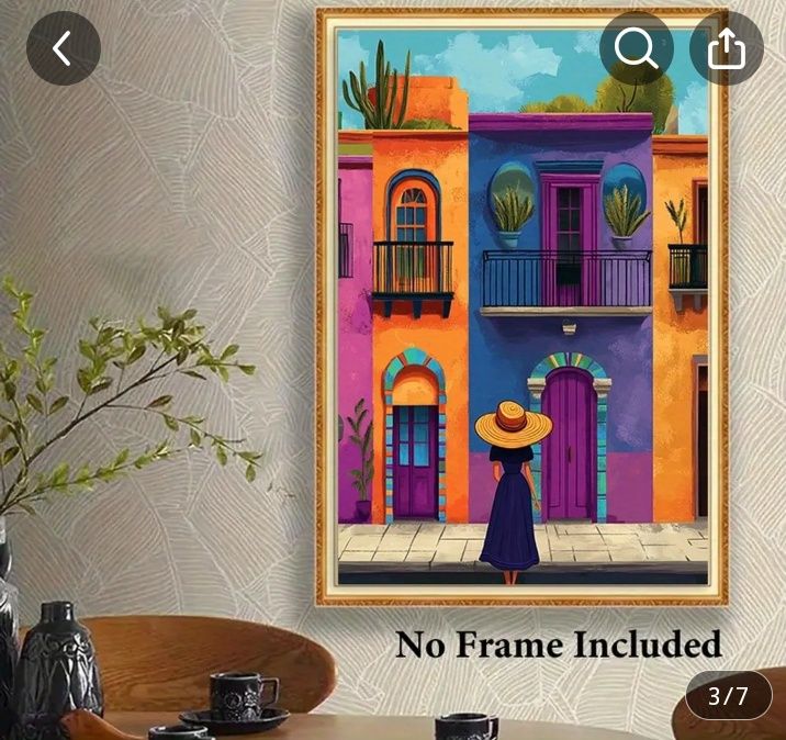 Мексиканска Градска Сцена - Рамкова Стенна Декорация с Цветна Архитект