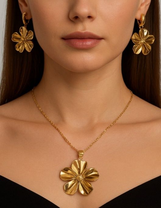Set cercei și colier placate cu aur de 18k