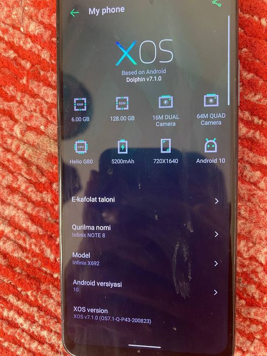 Infinix not 8 aybi orqa krishka singan