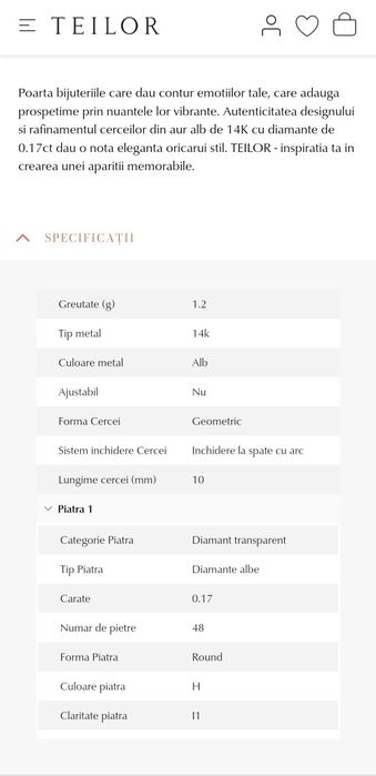 Cercei aur alb cu diamante Teilor