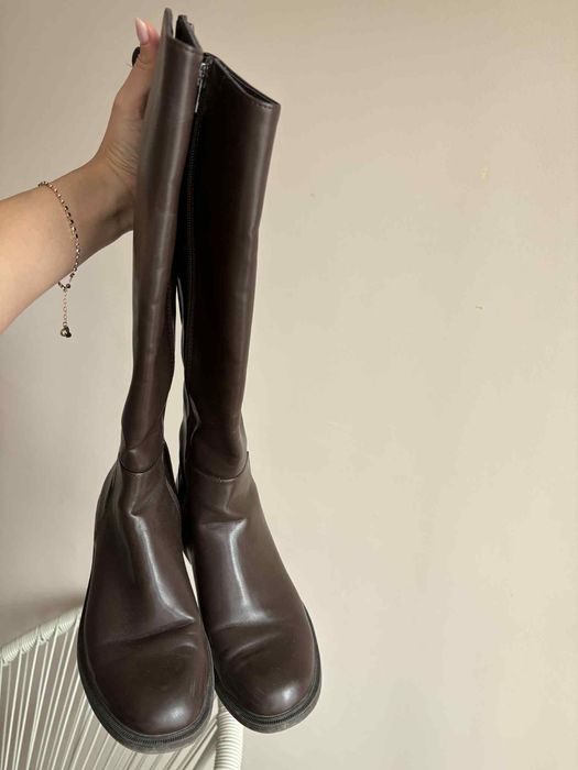 Кафяви кожени ботуши еко кожа