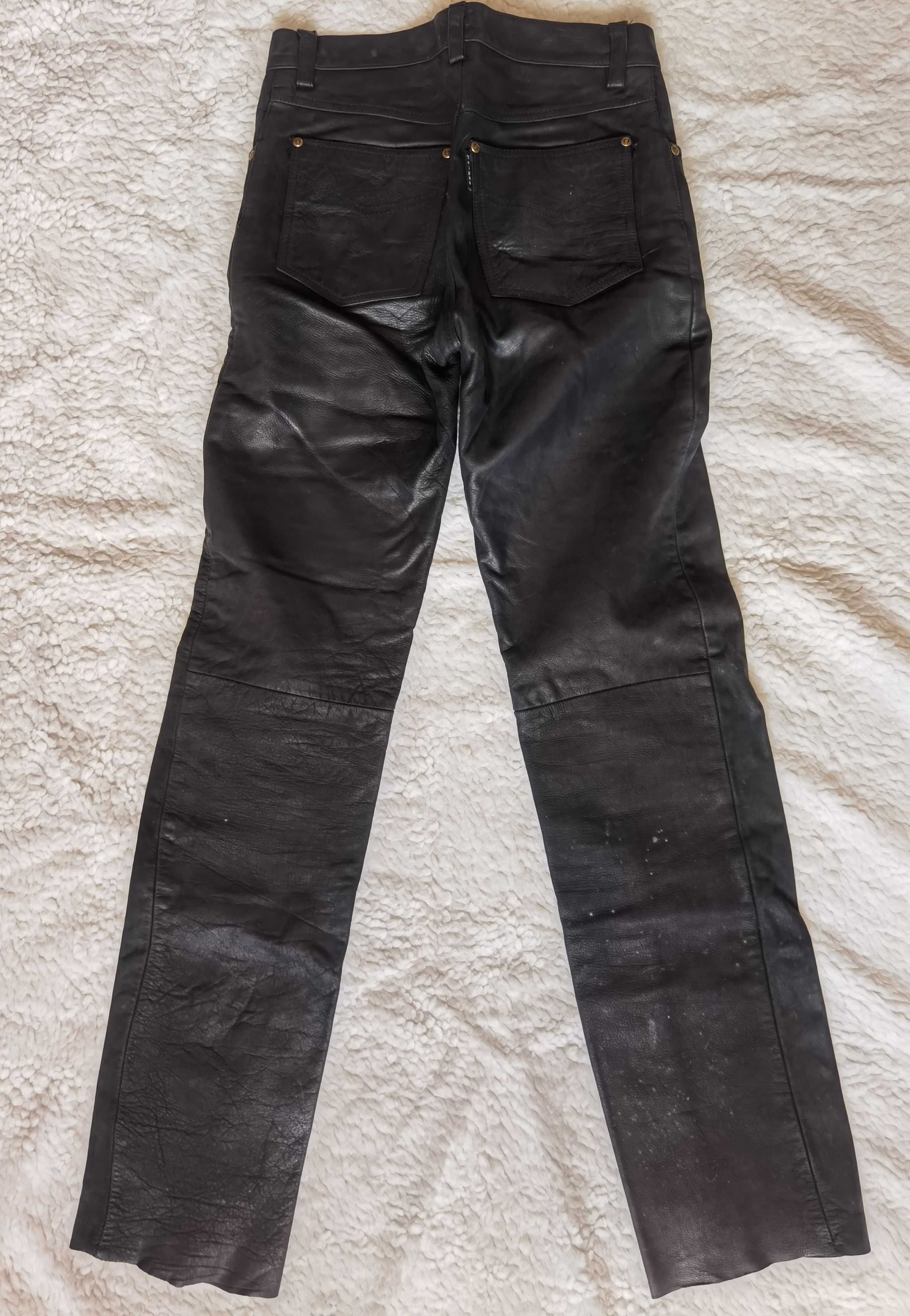 Pantaloni lungi negri barbati) piele naturala 5 buzunare