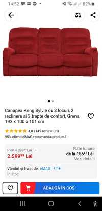 Canapea Kring Sylvie cu 3 locuri, 2 reclinere si 3 trepte de confort