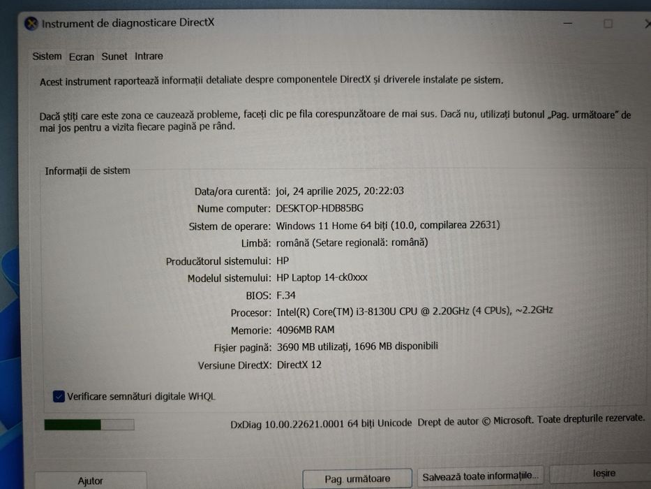 Laptop HP / i3- 8130U / ssd 256 GB / 8 GB RAM /