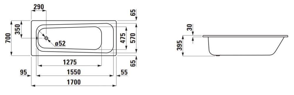 Cada Laufen Pro 170x70x40 cm din otel alba + set scurgere si preaplin