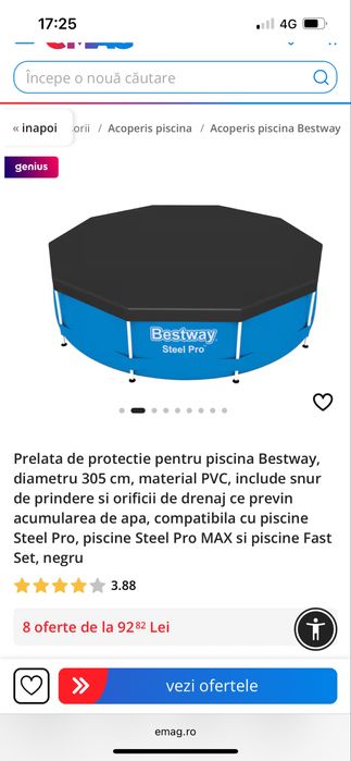 Piscina Bestway 305 diametru 76 inaltime & pompa filtrare 30W & husa