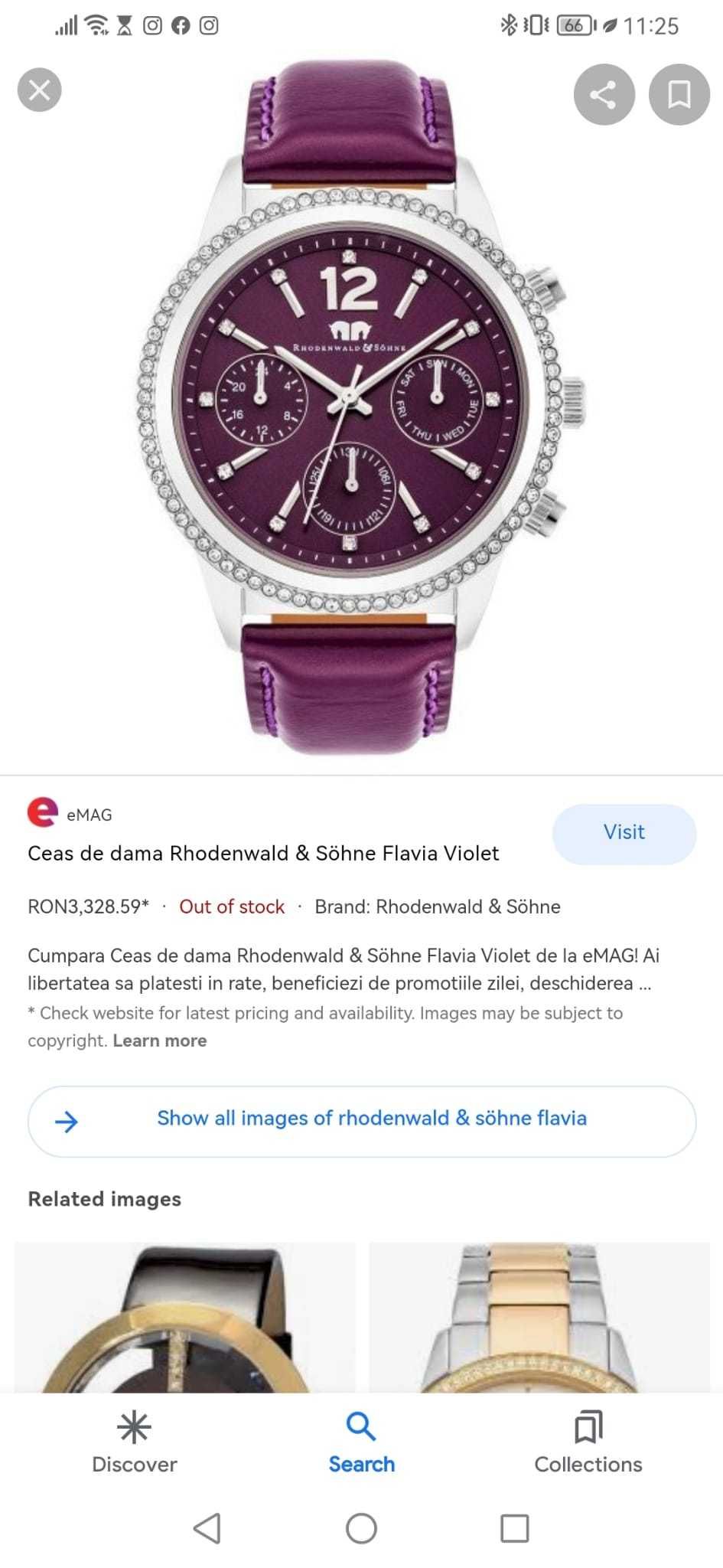 Vand ceas Rhodenwald & Söhne Flavia Violet - curea piele, bezel pietre