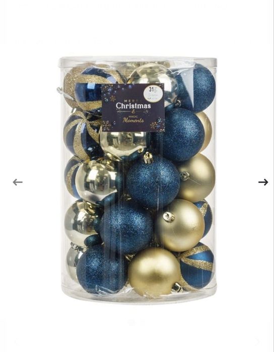 Комплект коледни топки, 30 броя, 7 см, Гланц, Мат, Блясък