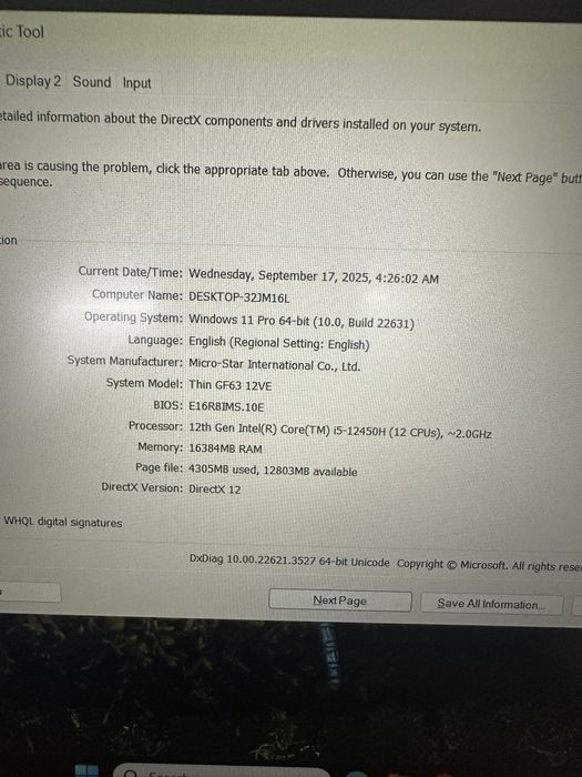 Laptop Gaming MSI GF63 12VE, i5-12450H, 16GB RAM, RTX 4050, 512GB