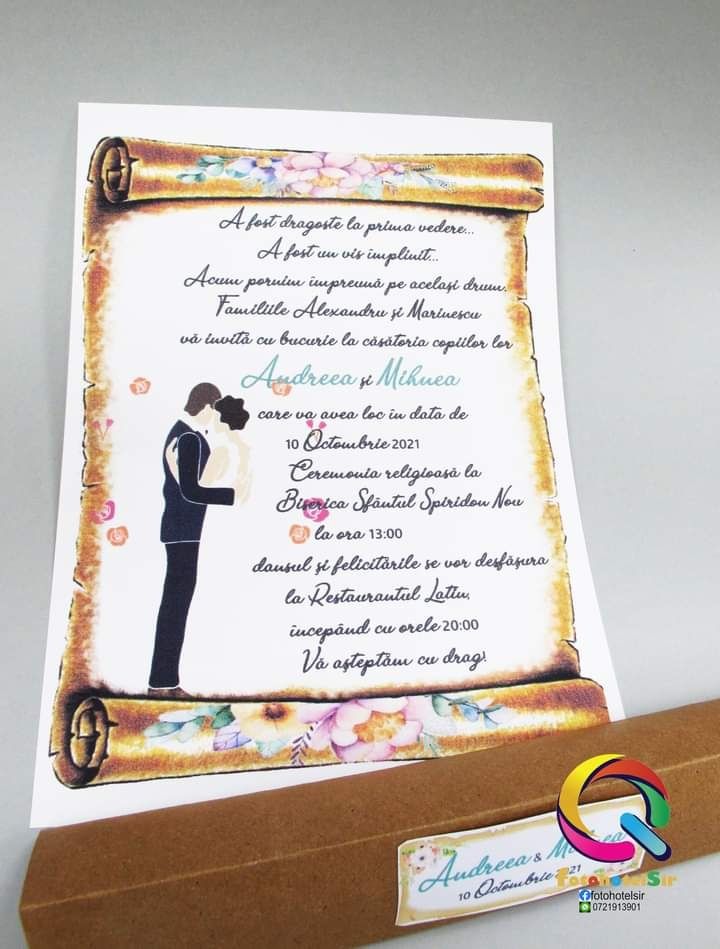 Invitatie de nunta papirus vintage