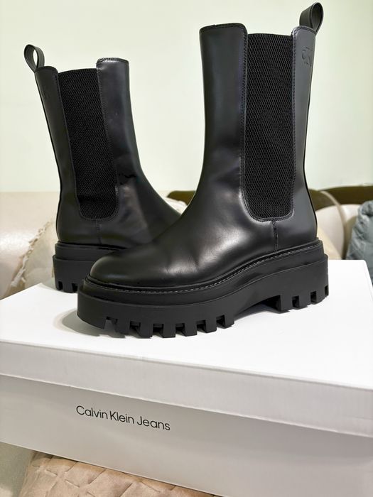 Дамски черни боти естествена кожа Calvin Klein Чисто Нови