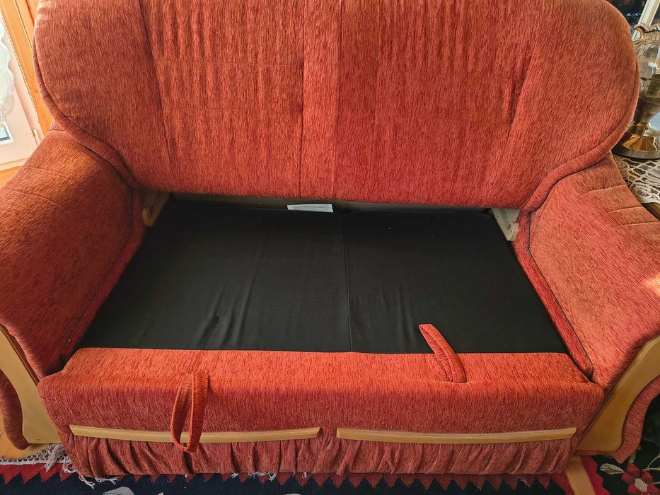 Canapea de 2 locuri, rosu-orange, extensibilă
