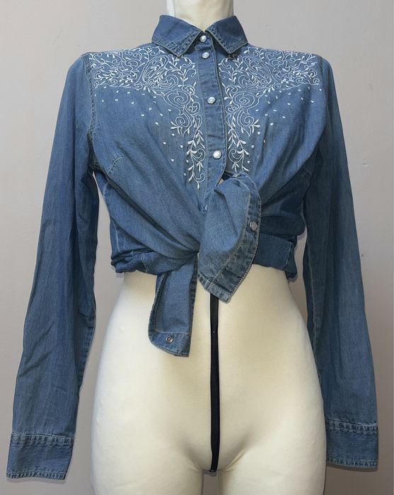Cămașă denim/cotton, broderie și perle