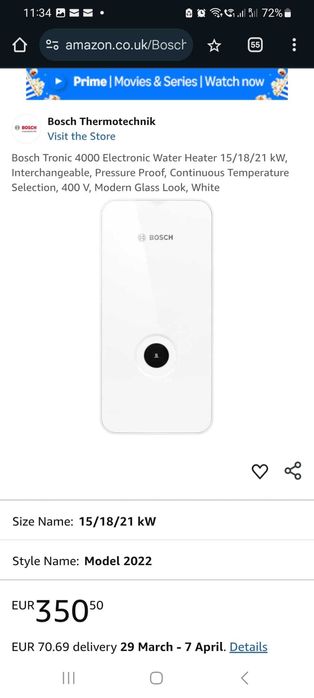 Încălzitor,Instant electronic de apă Bosch Tronic 4000 15/18/21 kW