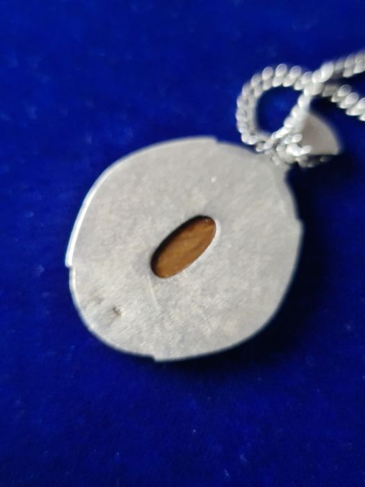 N lant argint 925,pandantiv cu piatra jasp protectoare,vintage,superb