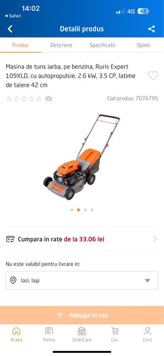 Masina tuns gazon iarba pe benzina autopropulsata ruris 109xld