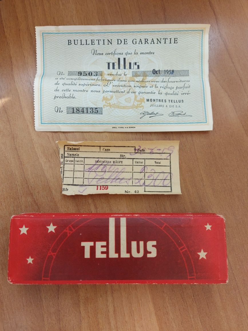 TELLUS - Cutie, chitanță și garanție 1958
