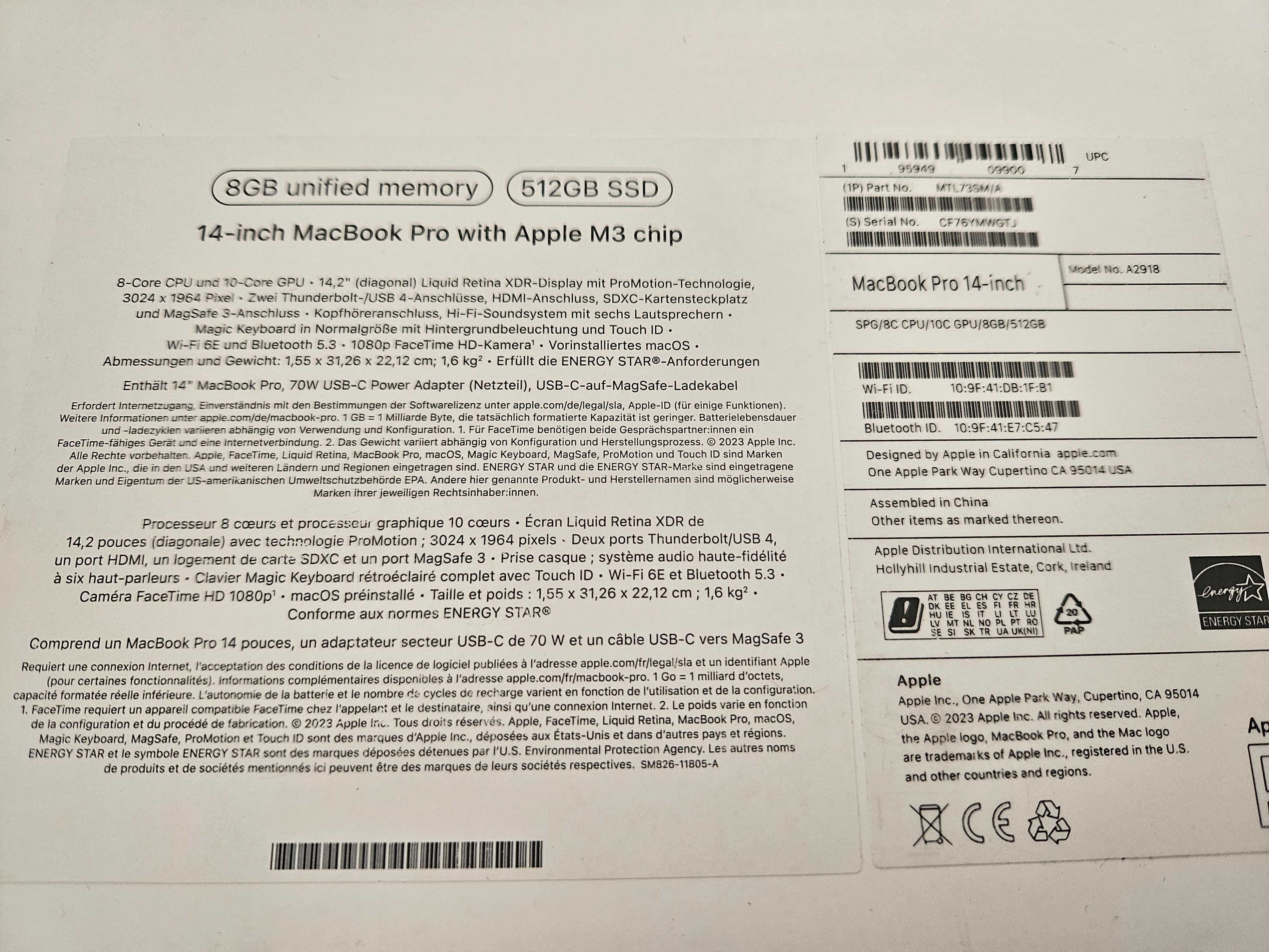 Macbook Pro 2024, 14-inch,  512Ssd, sigilat la cutie, Garantie 1 an.