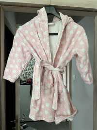 Детска хавлия халат за баня за момиче розово на точки 6-7 г