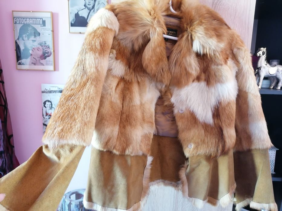 ROBERTO CAVALLI, оригинално палто от естествена кожа и естествен косъм