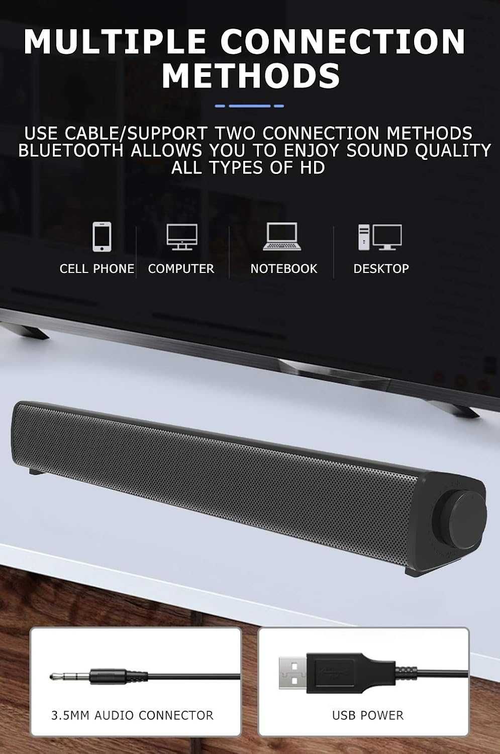 Bluetooth 5.0 саундбар за телевизор , компютър, лаптоп, смартфон и др.