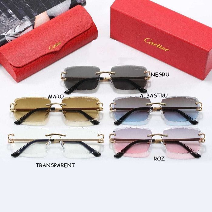 Pachet Ochelari de soare Cartier rimless Diamond Cut light pink