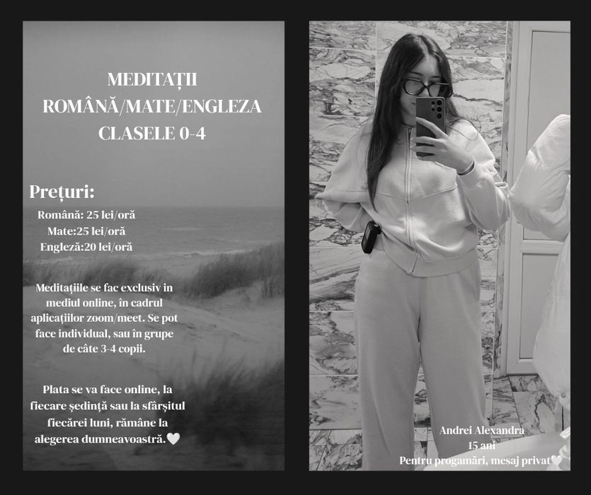 Meditații română/mate/engleză pentru elevii in clasele 0-4