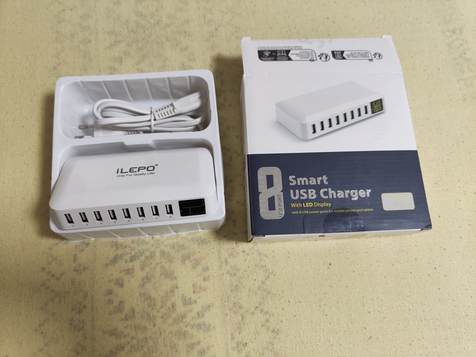 Vând Incarcator USB inteligent iLepo, 8 porturi, 50W, 8A, cu ecran LCD