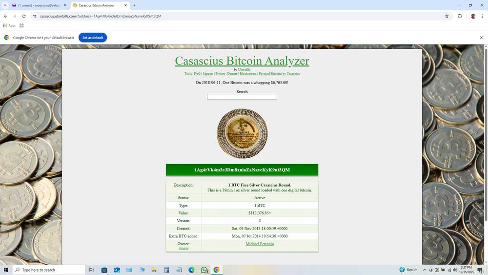 Casascius Silver&Gold,argint cu aur,contin cate 1 Bitcoin , 400 minted