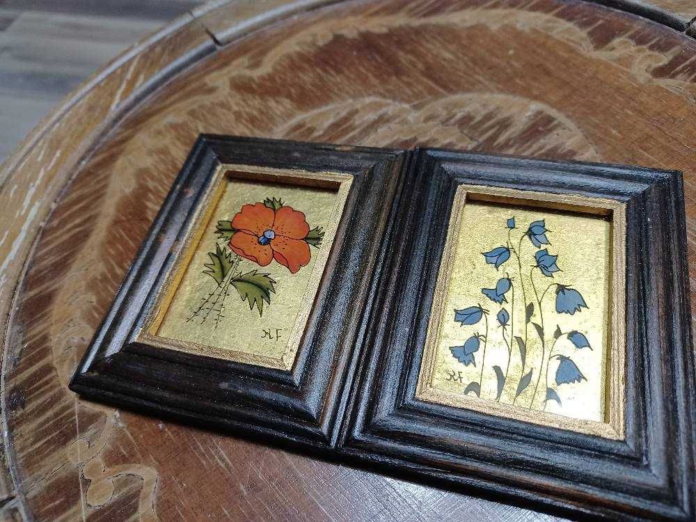 Lot vintage de 2 minipicturi cu foita de aur