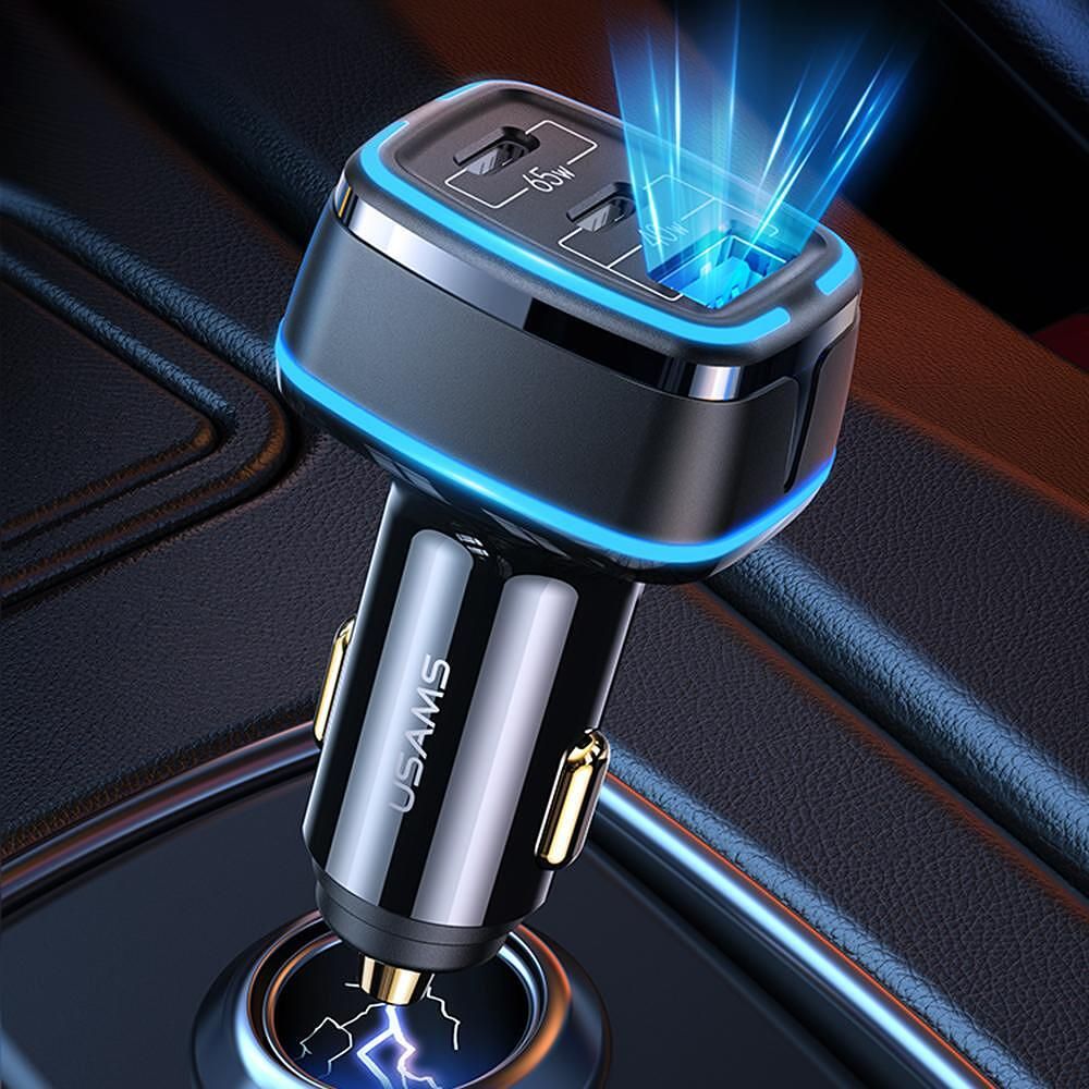 Usams - зарядно за автомобил c24 (us-cc141) - usb, 2xusb-c, pd, 105w,