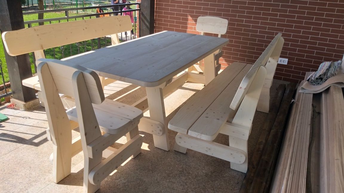 SET masa lemn masiv-2 canapele, 2 scaune-gradina/terasa/foisor