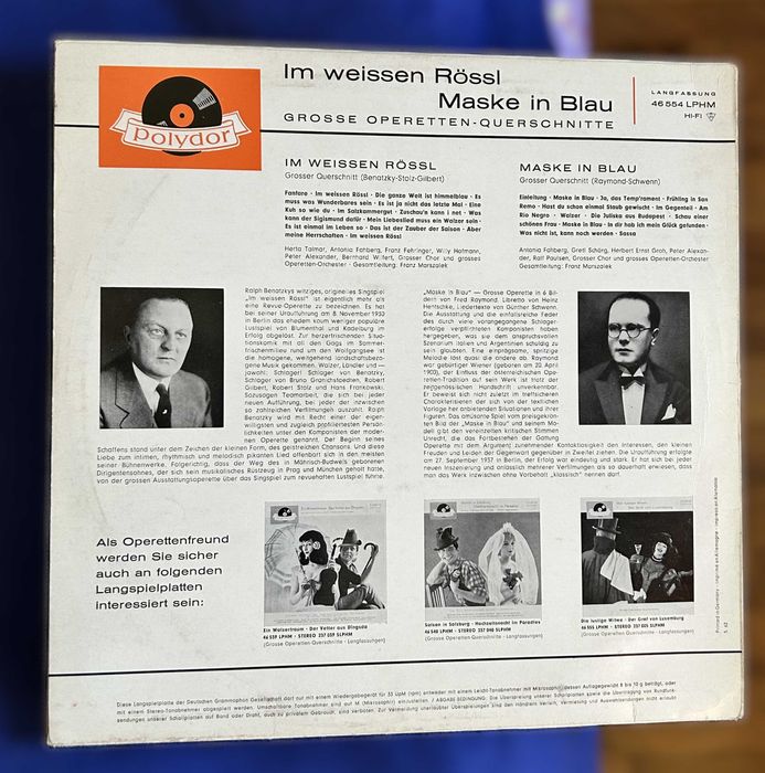 disc vinil produs de Polydor cu titlul "Im weißen Rössl/Maske in Blau