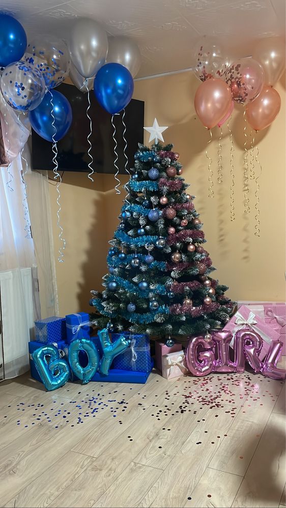 Decoratiuni brad Craciun roz/albastru gender reveal