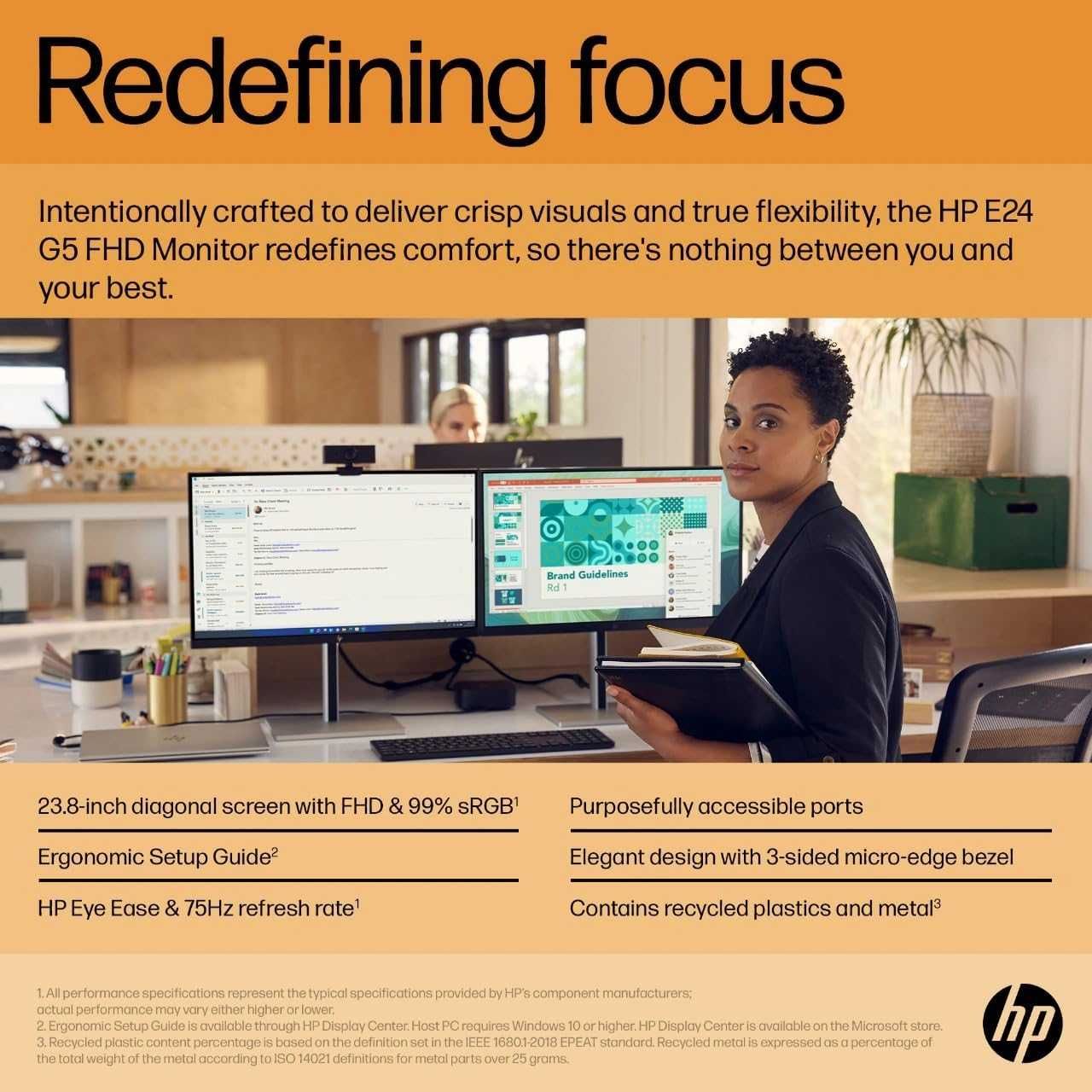 Монитор HP E24 G5 – Нов с 12 месеца гаранция, ярка Full HD картина