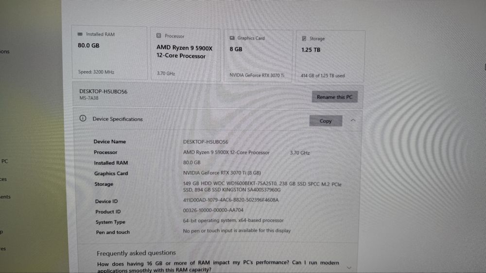 Vand PC gaming Ryzen 9 5900x, 80gb ram, video rtx 3070ti