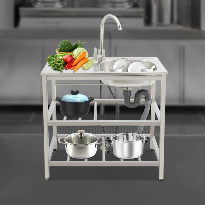 Chiuveta inox 40x75 cm cu suport robinet  2 polite  casnic restaurant