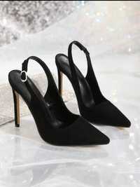 Pantofi stiletto catifea negri negru NOI. Toc inalt