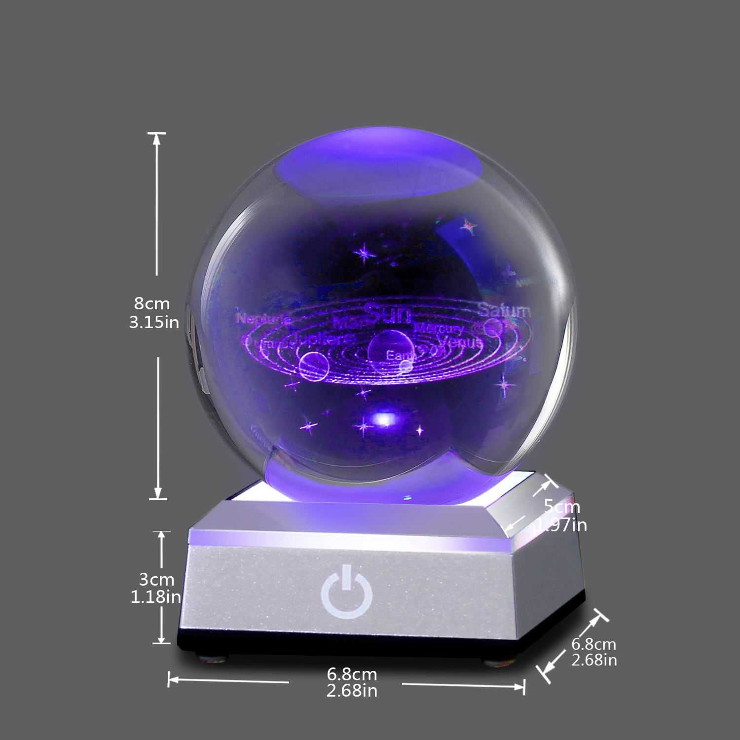 Слънчева система – 3D кристална сфера. LED осветление. Стилен подарък.