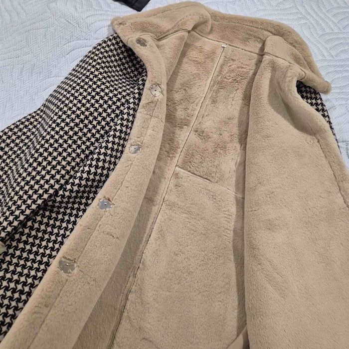 Дамско палто пепит с пух отвътре