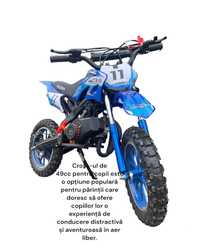 Mini cross copii 49cc 50cc 2T benzina albastru enduro pitbike