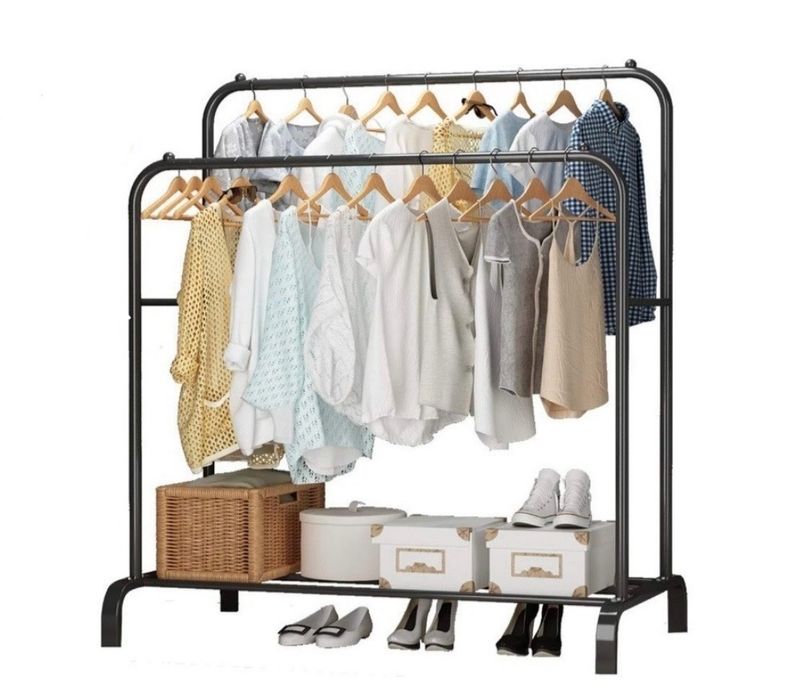 Новая металлическая вешалка для одежды — напольная стойка с полкой
