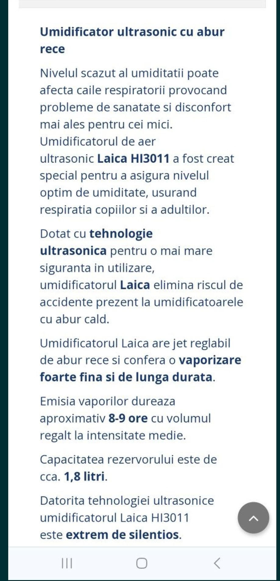umidificator cu ultrasunete și lumina de veghe Laica