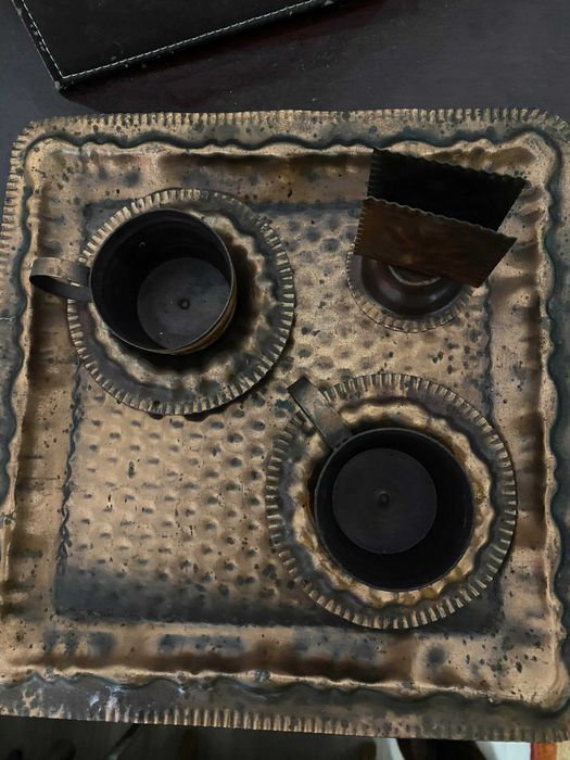 Tava + cescute cupru/alamă, de colectie, vintage, antichitate